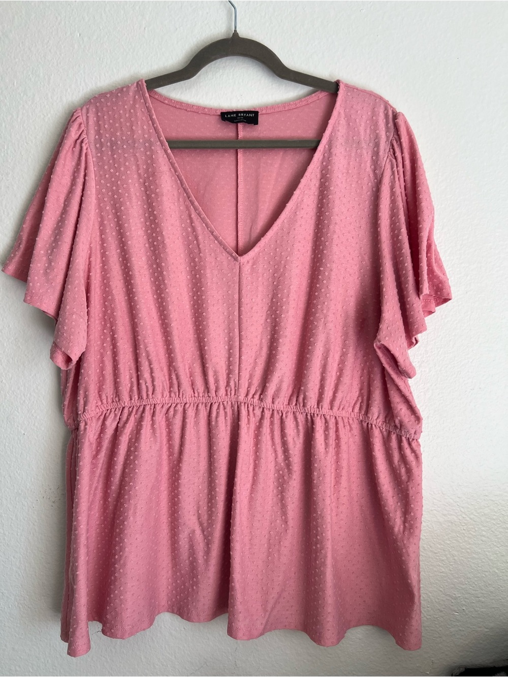 Lane Bryant Pink Swiss Dot Peplum V-Neck Flutter Sleeve Top Size 22/24